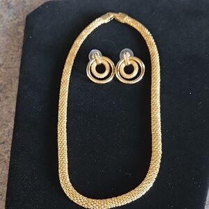Vintage Napier Gold Necklace and Earring Set.   1980s